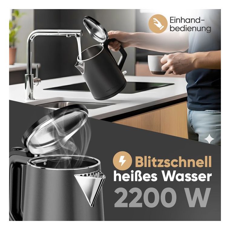 PC-WK1290 1,5 l Wasserkocher 2200 W  (Anthrazit) 