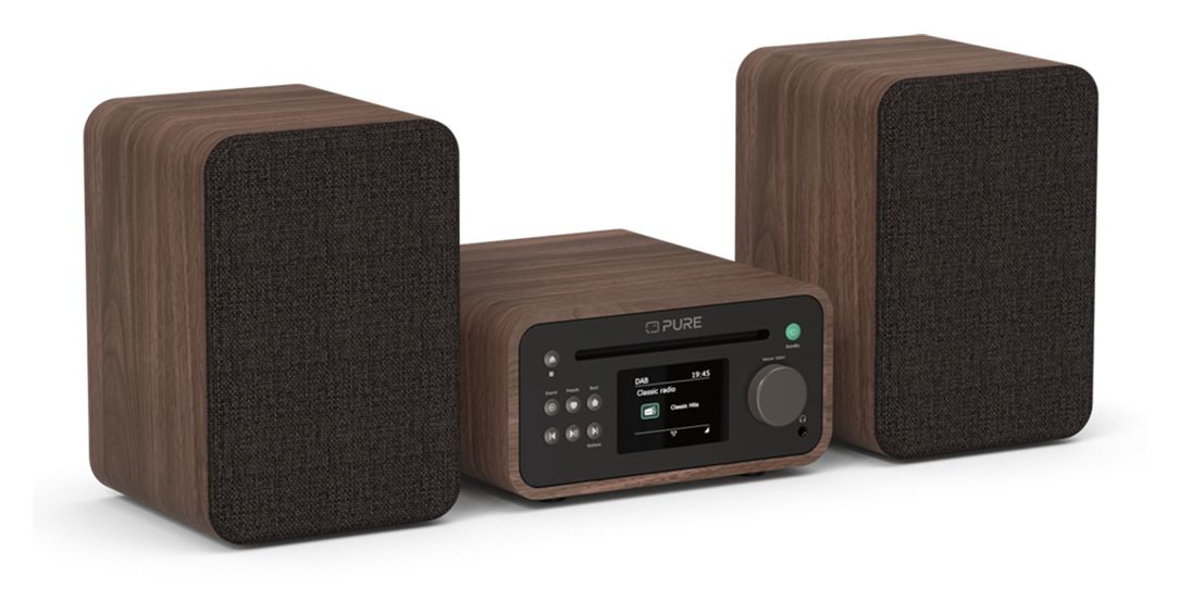 Classic Stereo Mini Heim-Audio-Mikrosystem DAB+, FM 40 W Bluetooth  (Braun, Walnuss) 