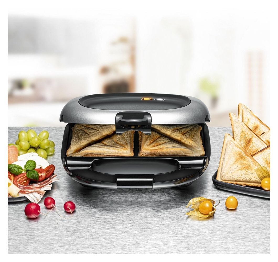 ST1000 Sandwichmaker 1000 W für 4 Sandwiches  (Schwarz, Silber) 