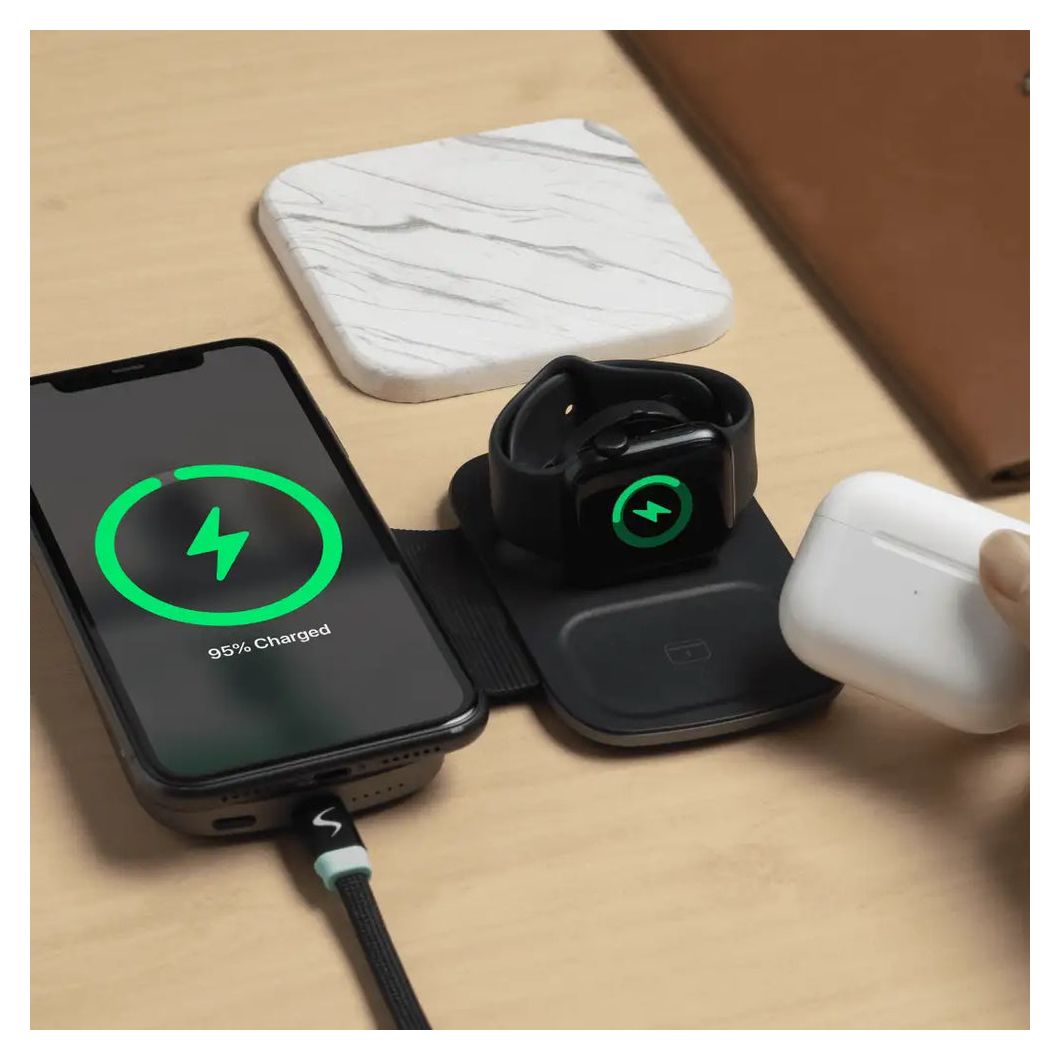 MagPower Pro – 3‑in‑1 faltbare magnetische 5000 mAh Powerbank USB Typ-C Kabelloses Laden  (Schwarz) 