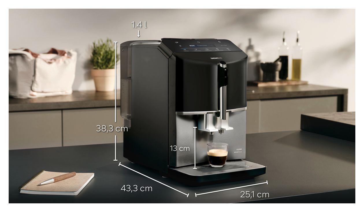 EQ300 TF305EF9 Kaffeevollautomat 15 bar 1,4 l 250 g  (Schwarz) 