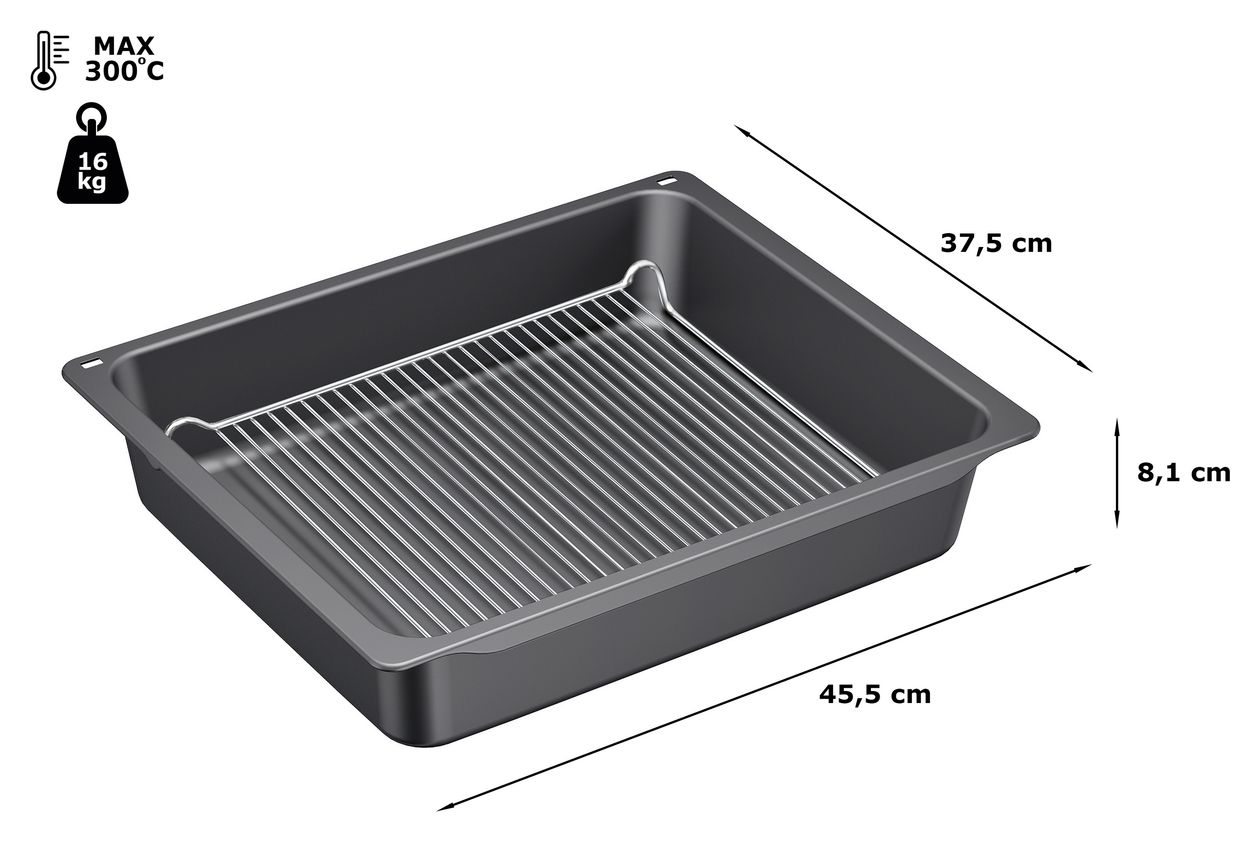 HZ633070 Profipfanne mit Rost - 81 x 455 x 375 mm - Pyrolyse geeignet, spülmaschinengeeignet 