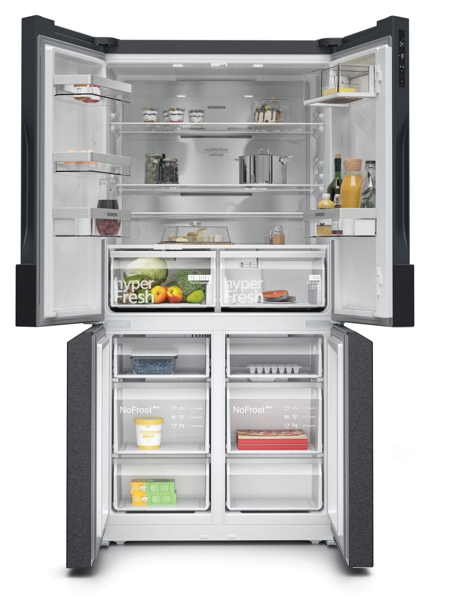 iQ300 KF96NAXEA Side-by-Side Kühl-/ Gefrierkombination French Door 405 l / 200 l 333 kWh NoFrost 1830 mm x 910 mm  (Schwarz, Edelstahl) 