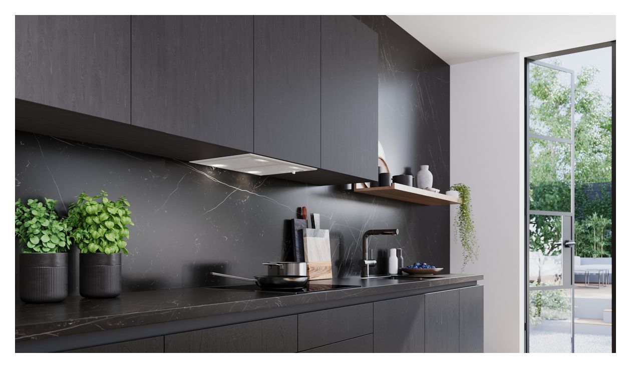 iQ300 LB55566 Lüfterbaustein Abluft/Umluft Dunstabzugshaube/Esse Einbau 53 cm (Metallisch, Silber) 