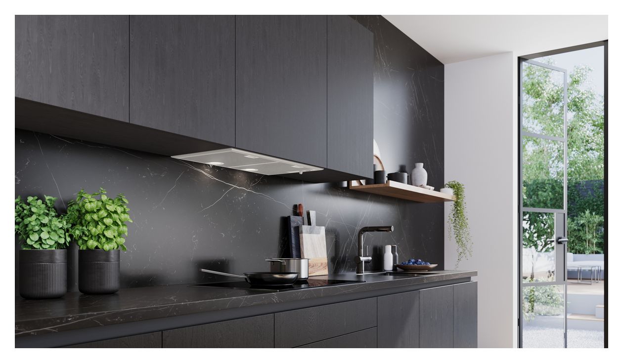 iQ300 LB75566 Lüfterbaustein Abluft/Umluft Dunstabzugshaube/Esse Einbau 73 cm (Metallisch, Silber) 