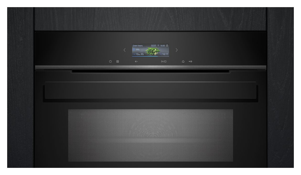 iQ700 CM924G1B1 Einbaubackofen kompakt AutoClean Mikrowelle (Schwarz/Edelstahl) 
