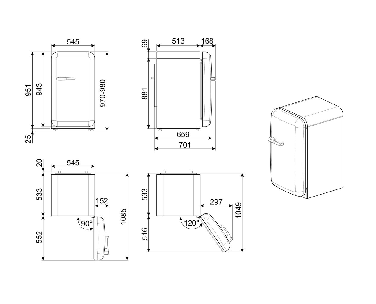 FAB10RDUJ5 122 l / 105 l Kühlschrank freistehend EEK: E 142 kWh Jahr  (Mehrfarbig) 
