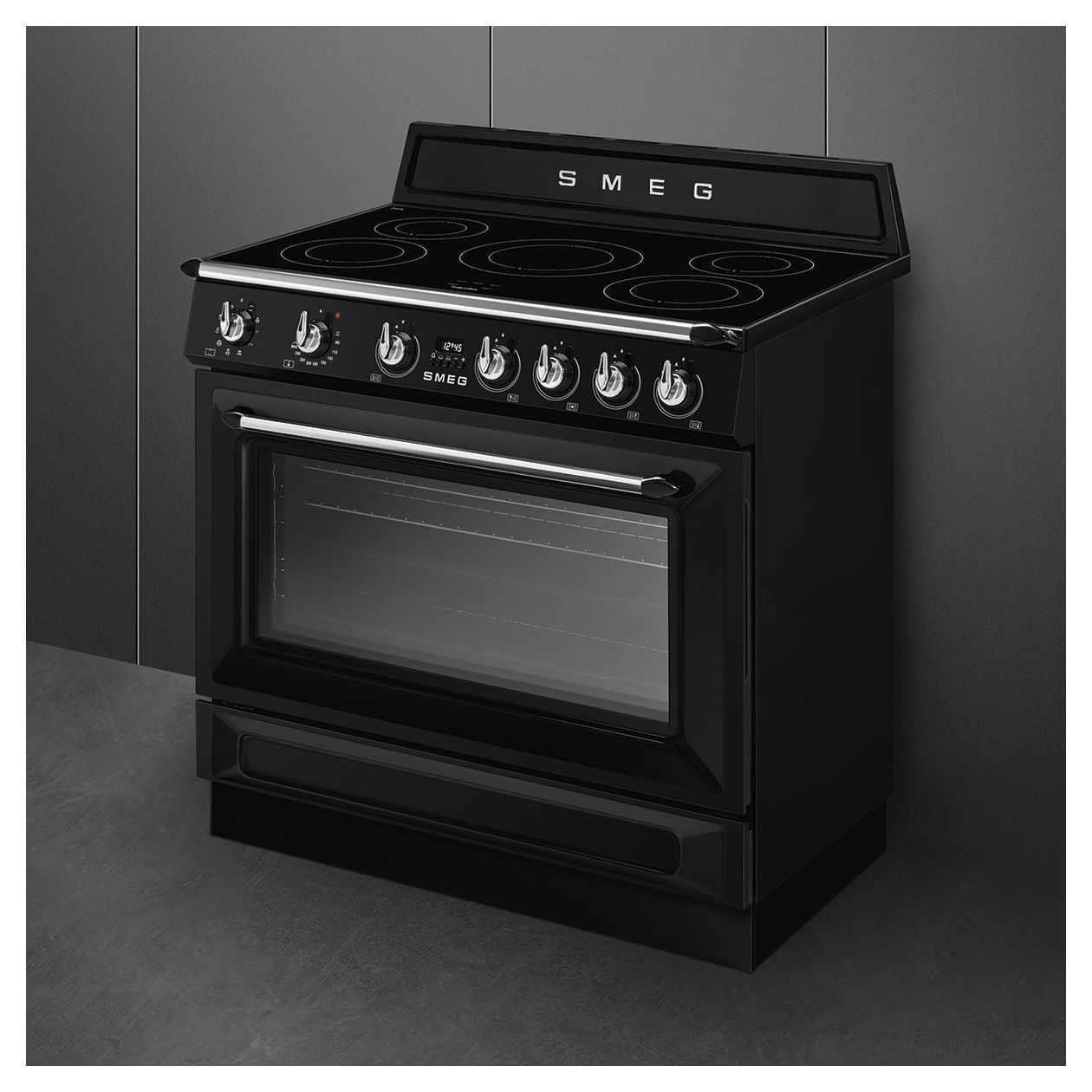 TR90IMBL Range Cooker (Kochherd) Elektro 115 l Zweikreis-Grill mit variabler Rate 9 Beheizungsarten AutoClean mit Induktions Kochfeld 