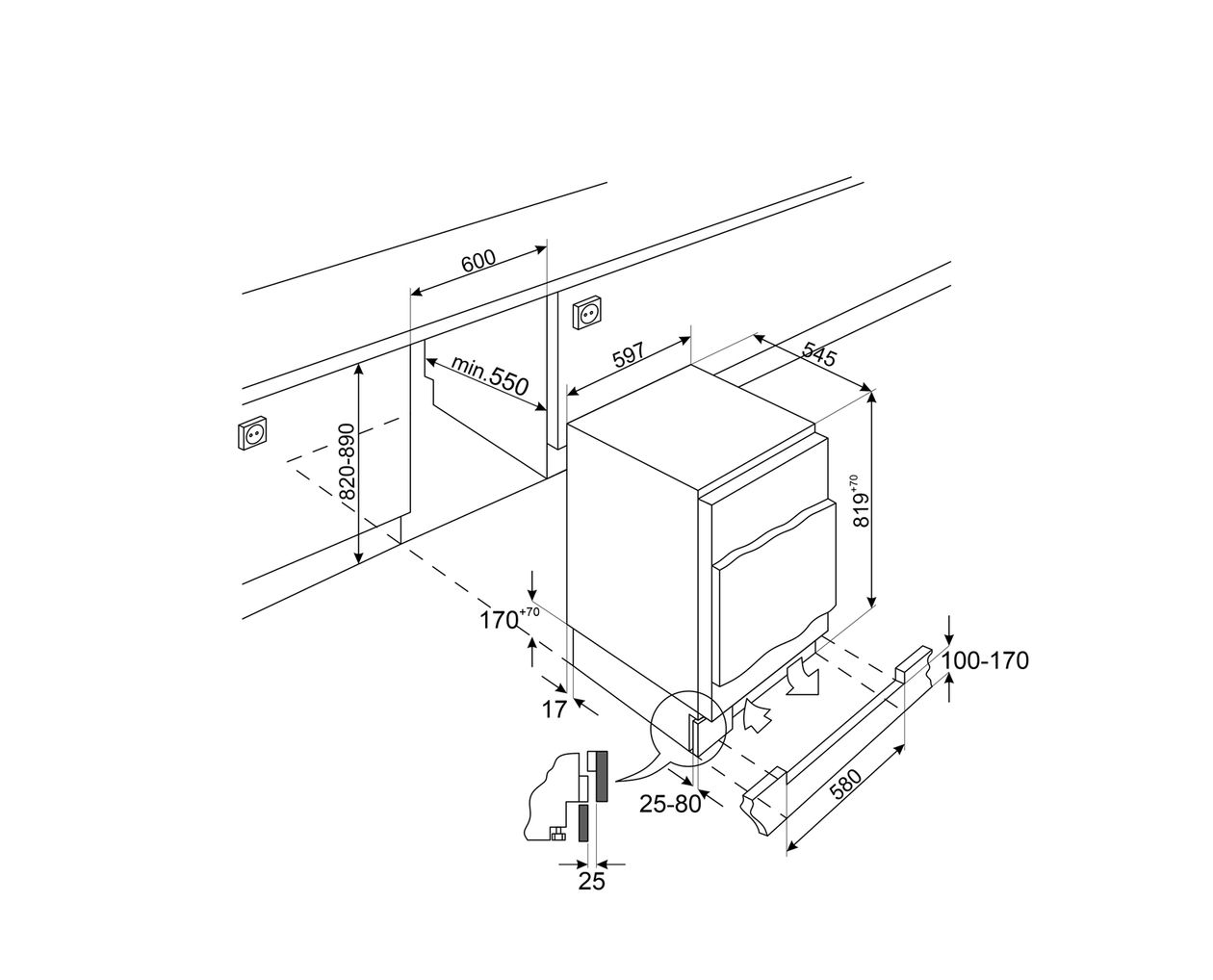 U8C082DE 94 l 82 cm Einbaukühlschrank EEK: E 148 kWh Jahr 