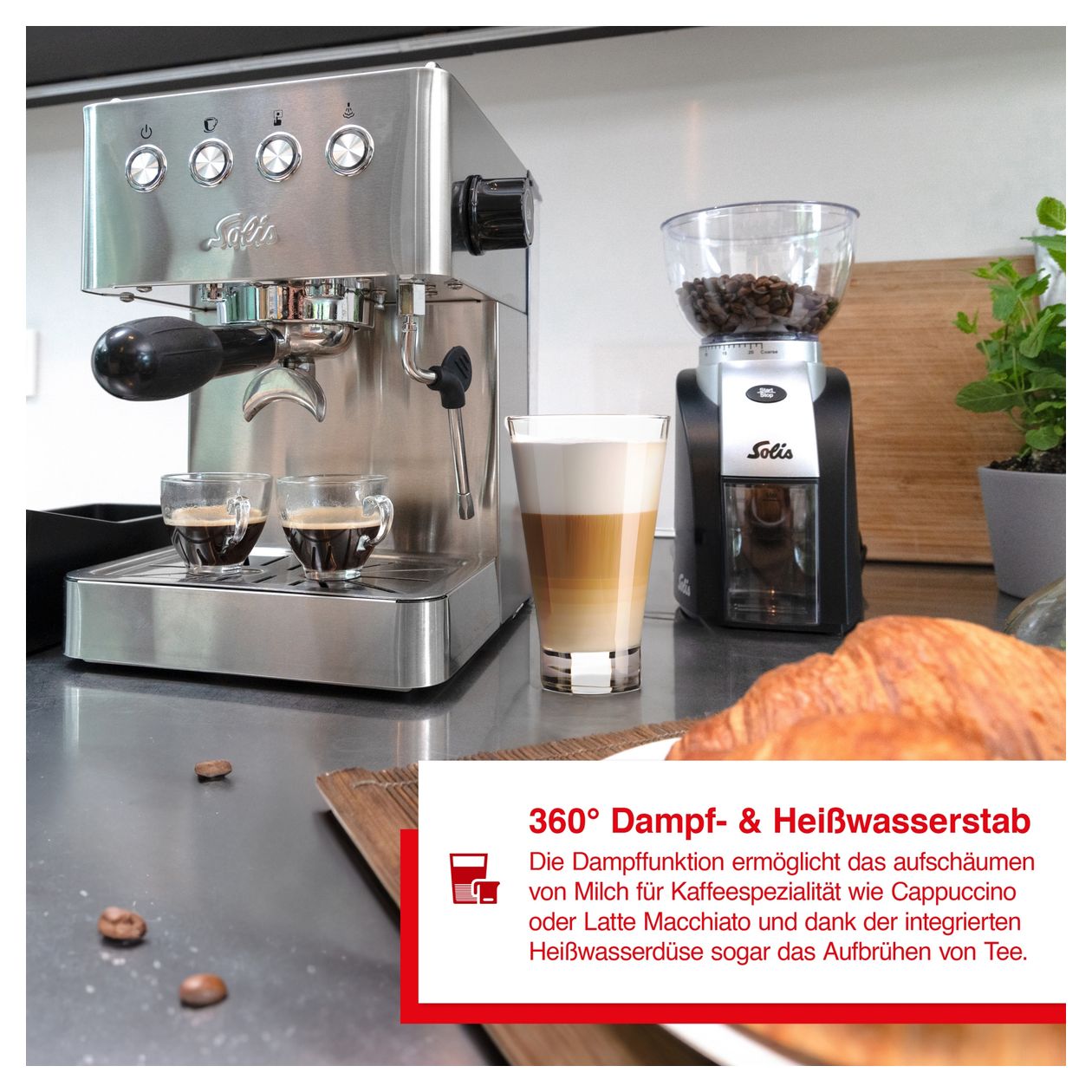 1014 Barista Gran Gusto Siebträger Kaffeemaschine 15 bar 1450 W  (Silber) 