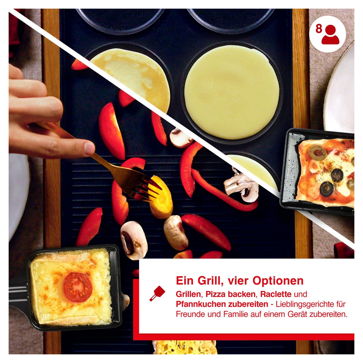 791  Raclette Tischgrill 4-in-1 2 Zone(n) 1400 W mit 280 x 570 mm Fläche  (Schwarz) 