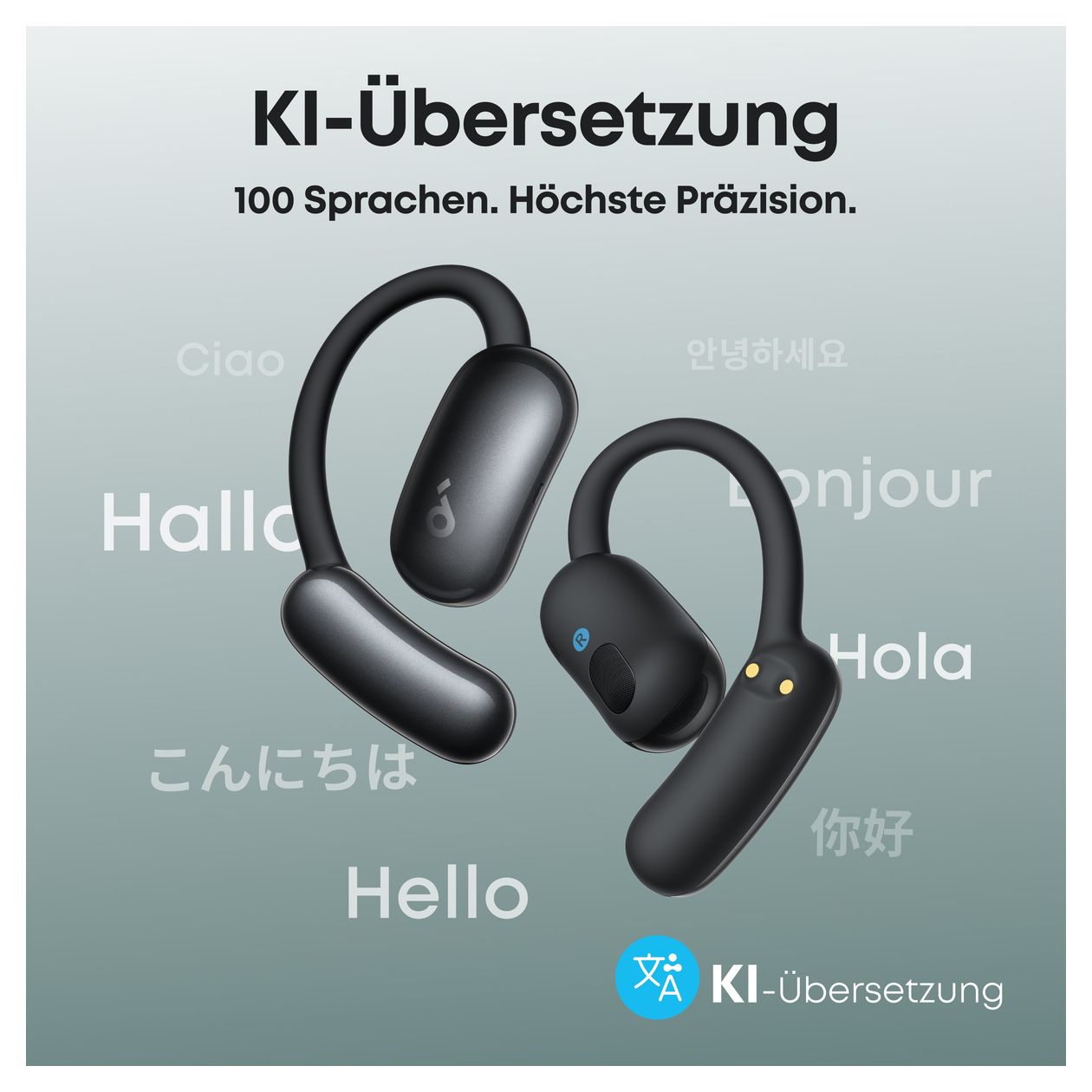 Aerofit 2 Ohraufliegender Bluetooth Kopfhörer kabellos 10 h Laufzeit IP55 USB Typ-C  (Schwarz) 