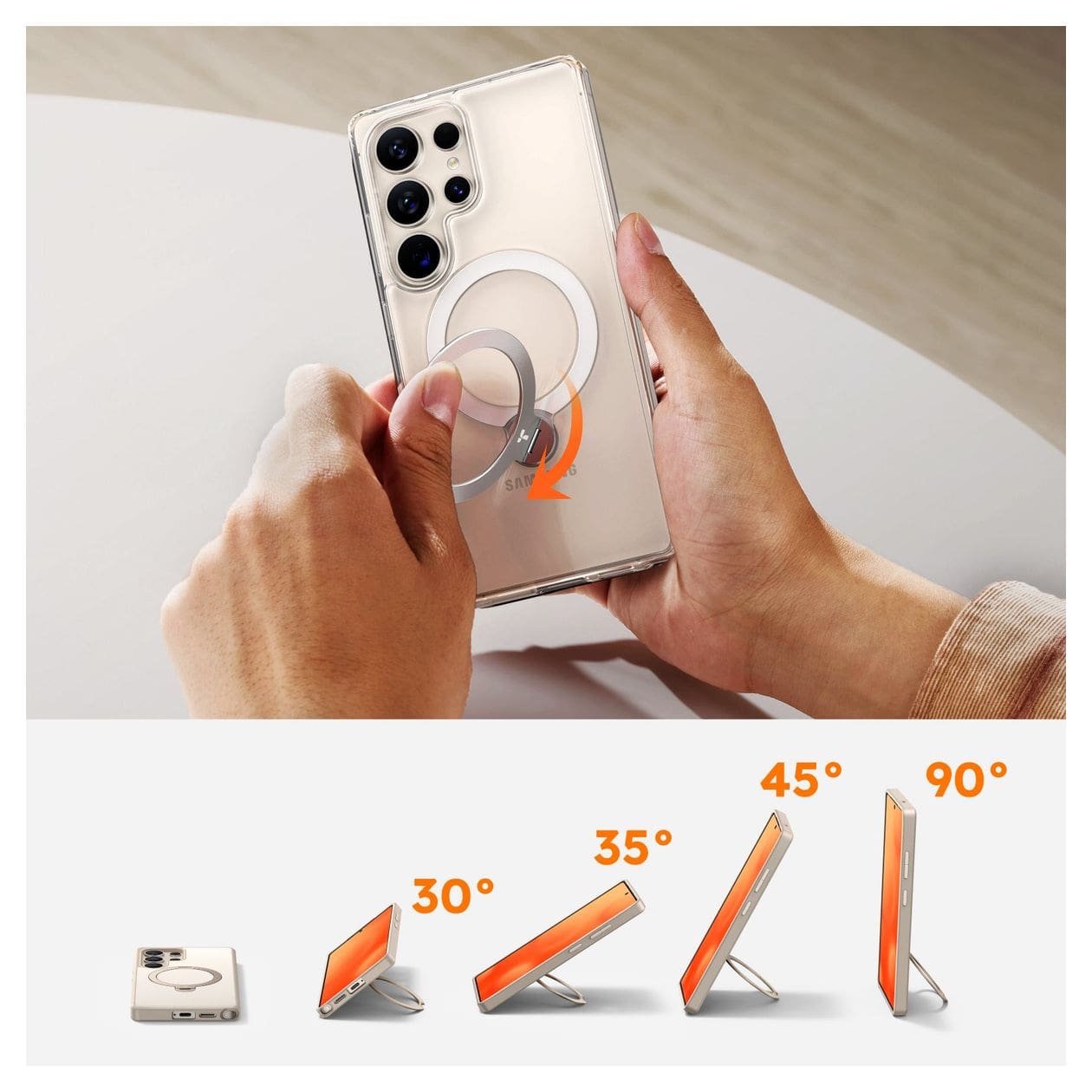 Ostand Spin Cover für Samsung S25 Plus  (Transparent) 