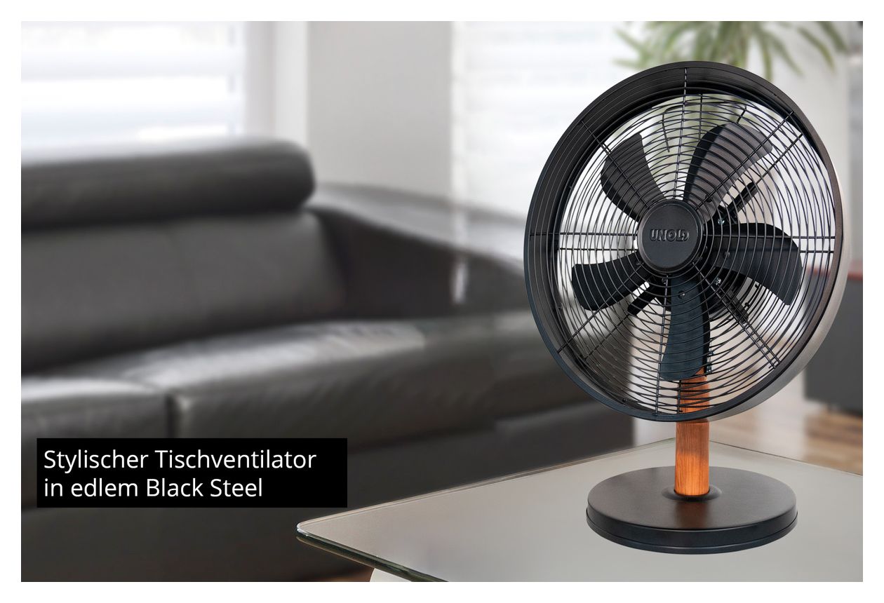 Black Steel Ventilator Tisch neigbar  (Schwarz, Holz) 