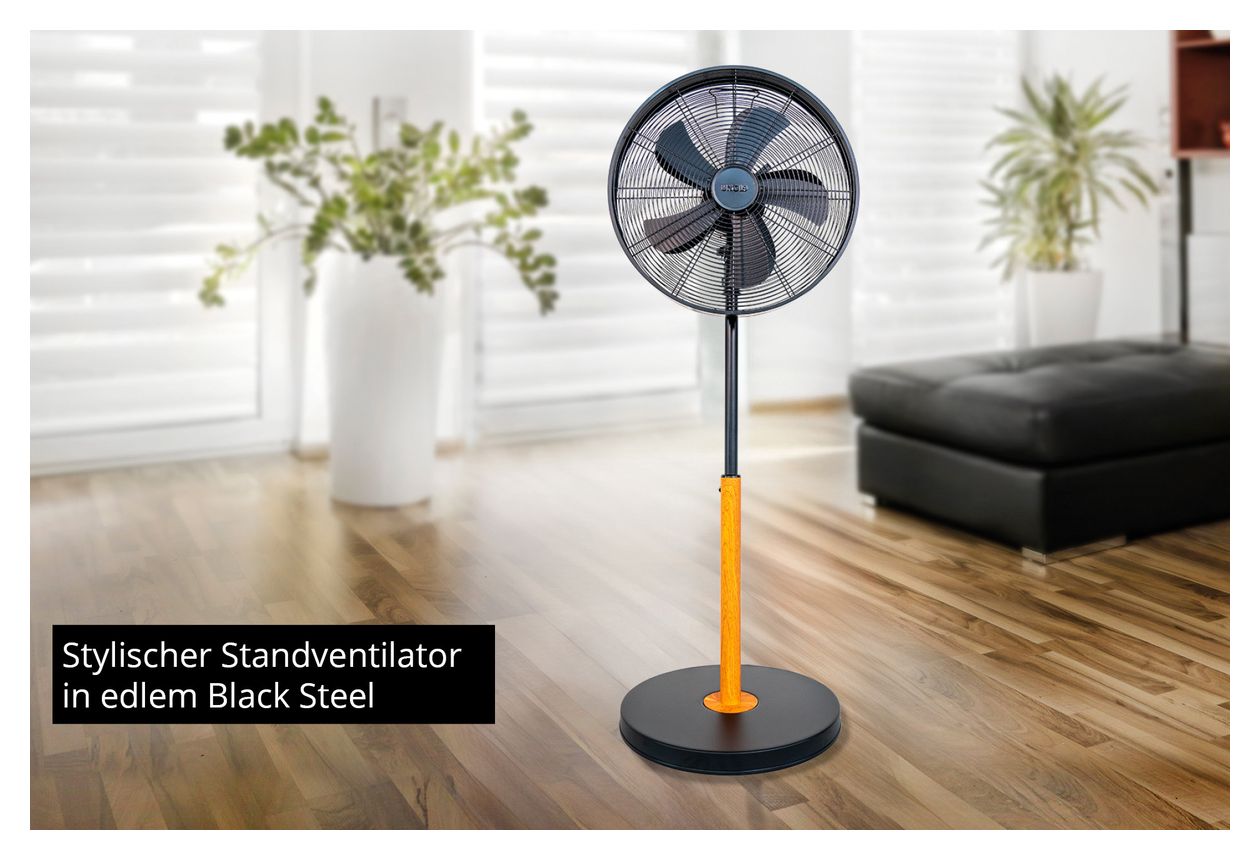 Black Steel Ventilator Stand neigbar  (Schwarz, Holz) 