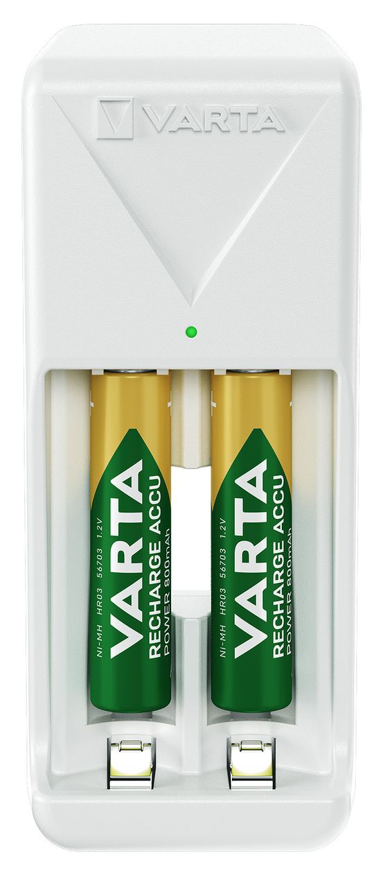 Akku Ladegerät, Batterieladegerät für wiederaufladbare Batterien, lädt 2 oder 4 AA/AAA gleichzeitig, Pocket Charger, kompakte Form, unbestückt, weiß 