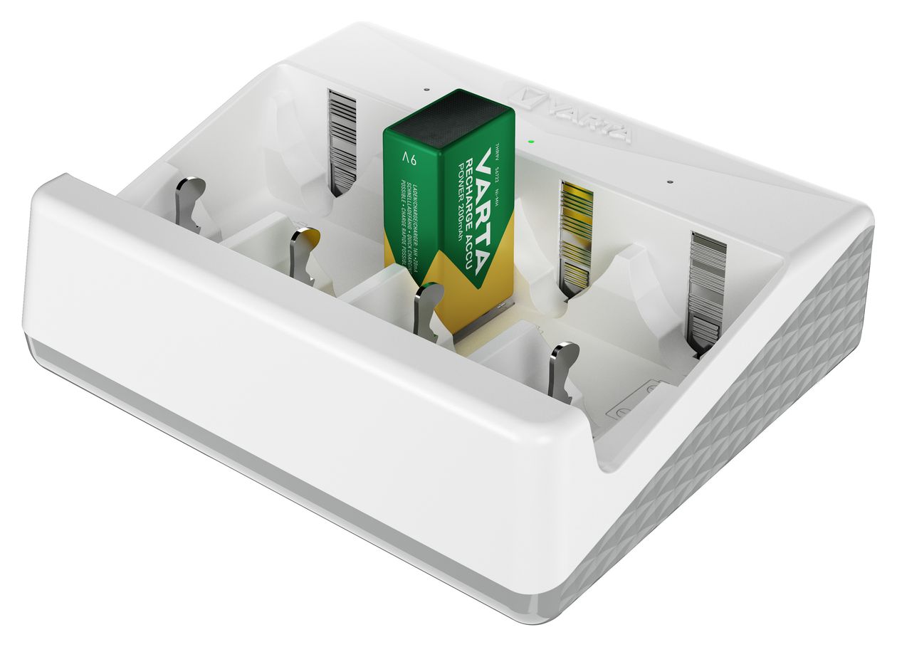 Akku Ladegerät, Batterieladegerät für wiederaufladbare Batterien, lädt 2 oder 4 AA, AAA, C, D oder 1x 9V gleichzeitig, Universal Charger, mit Sicherheitsabschaltung, unbestückt 