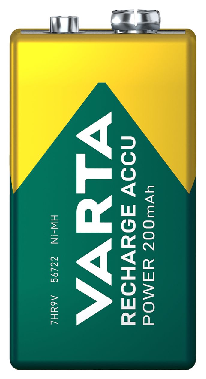 Batterien 9V Blockbatterie, wiederaufladbar, 1 Stück, Recharge Accu Power, Akku, 200 mAh, ohne Memory Effekt, vorgeladen, sofort einsatzbereit 
