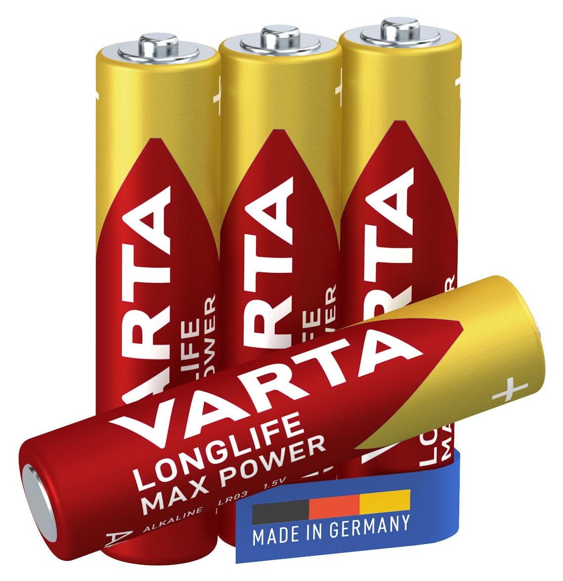 Longlife Max Power Batterie AAA Alkali 1,5 V 4 Stück  (Gold, Rot) 