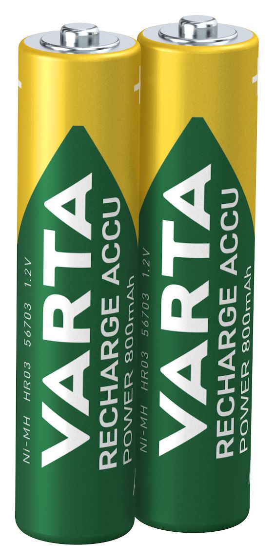 Batterien AAA, wiederaufladbar, 2 Stück, Recharge Accu Power, Akku, 800 mAh Ni-MH, ohne Memory Effekt, vorgeladen, sofort einsatzbereit 