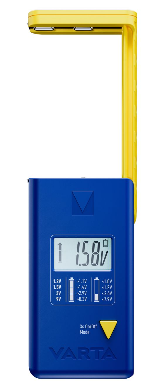 Batterietester LCD Digital für Batterien, Akkus und Knopfzellen, Testgerät für alle wichtigen Batteriegrößen (AA, AAA, C, D, 9V) inkl. 2x V13GA (LR44) 