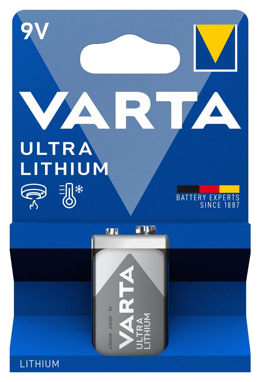Batterien 9V Blockbatterie, 1 Stück, Ultra Lithium, hohe Leistung für Rauchmelder, Brand- & Feuermelder, Digitalkamera 