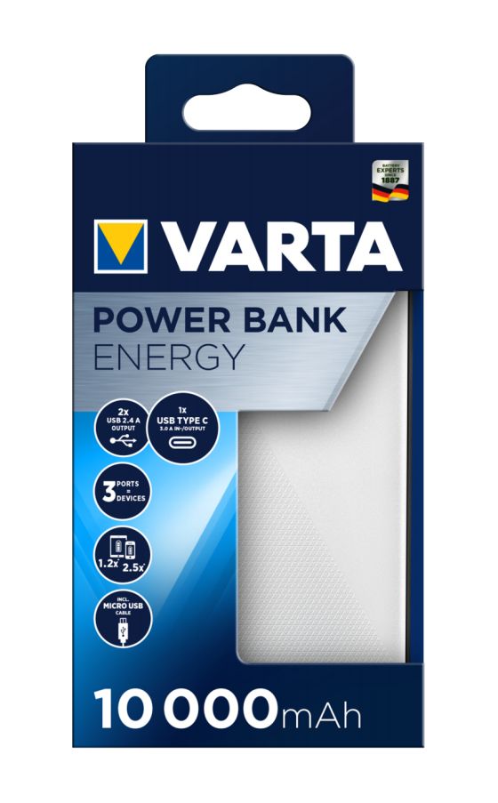 Energy 10000 mAh Powerbank USB Typ-C  (Schwarz, Weiß) 