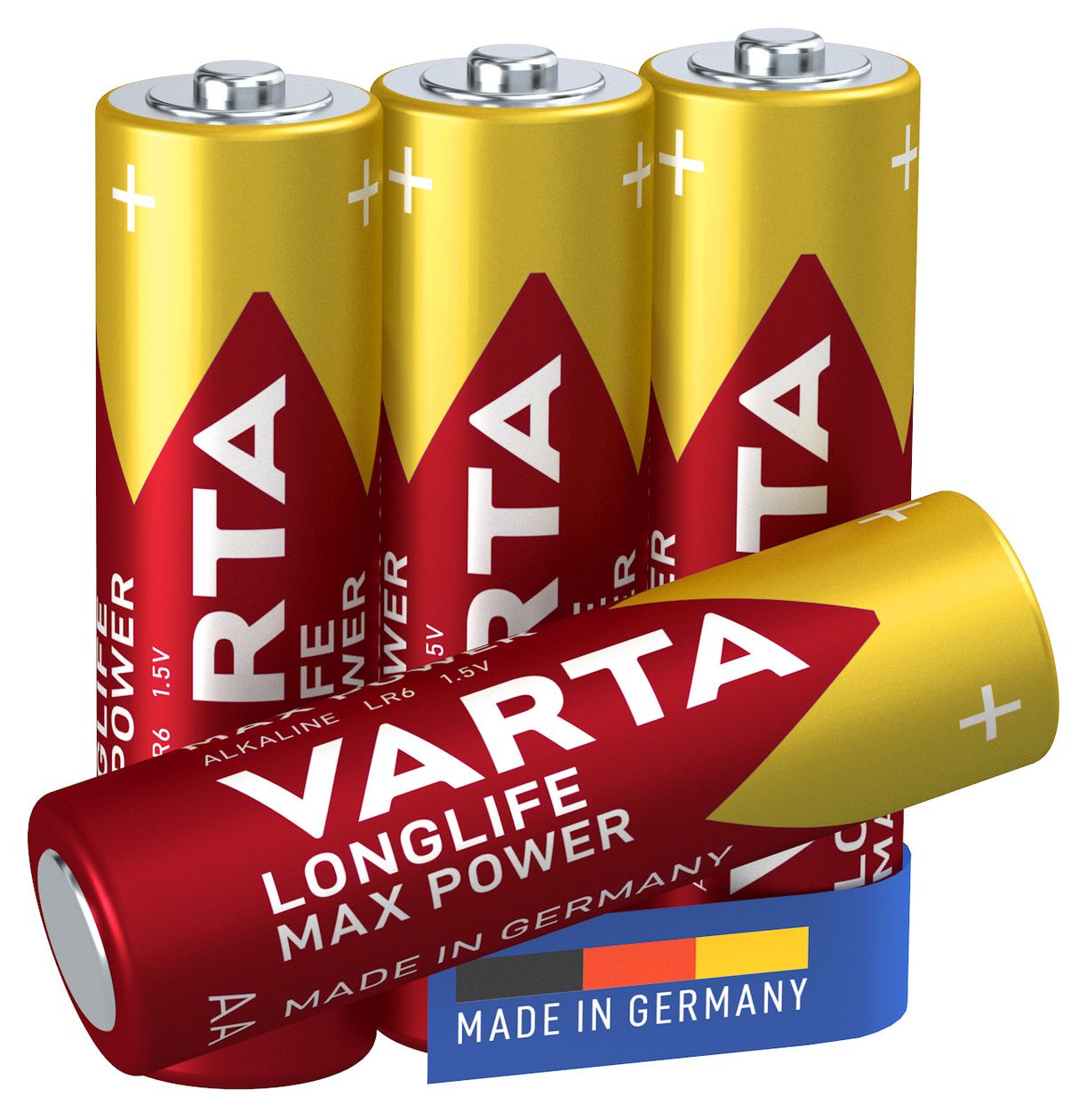 Longlife Max Power Batterie AA Alkali 1,5 V 4 Stück  (Rot/Gelb) 