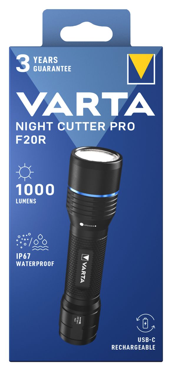 Night Cutter Pro F20R Hochleistungs-LED-Taschenlampe (1000lm, wasserdicht IP67, Luftfahrtaluminium, Präzisionsfokus, inkl. Schlüsselband) schwarz für den professionellen Einsatz, Outdoor oder Haushalt 
