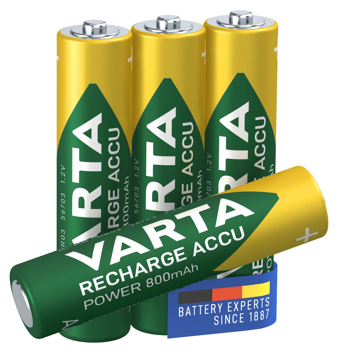 Recharge Accu Power AAA 800 mAh 4er Pack (vorgeladener NiMH-Akku, Micro, wiederaufladbarer Akku, gebrauchsfertig) 