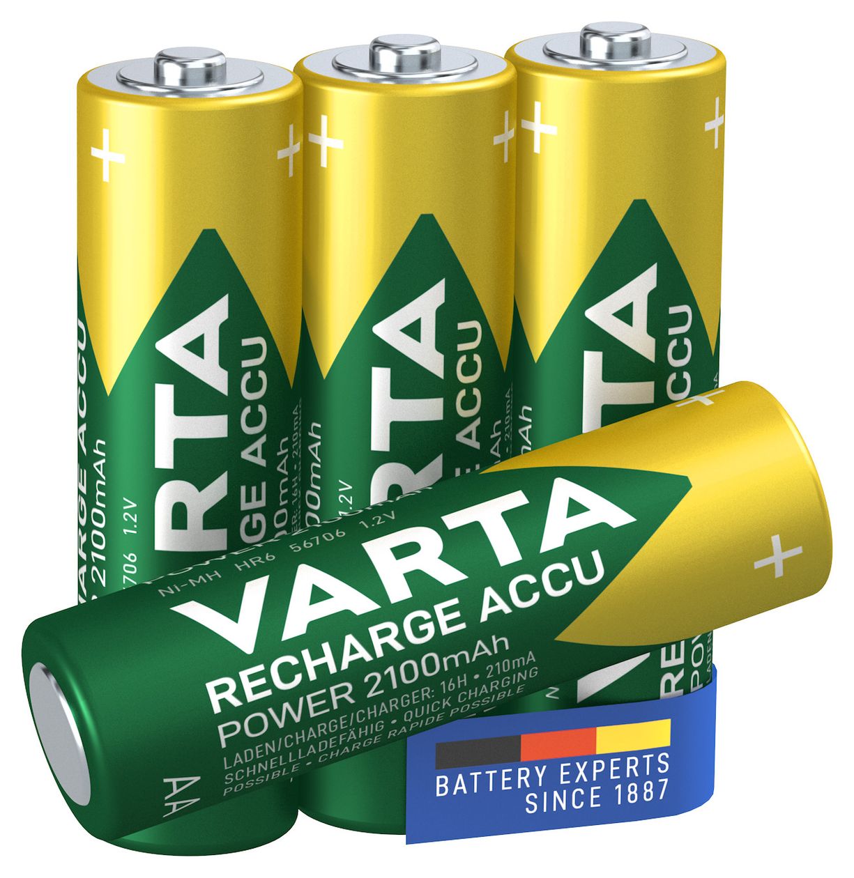 Recharge Accu Power AA 2100 mAh 4er Pack (vorgeladener NiMH-Akku, Micro, wiederaufladbarer Akku, gebrauchsfertig) 