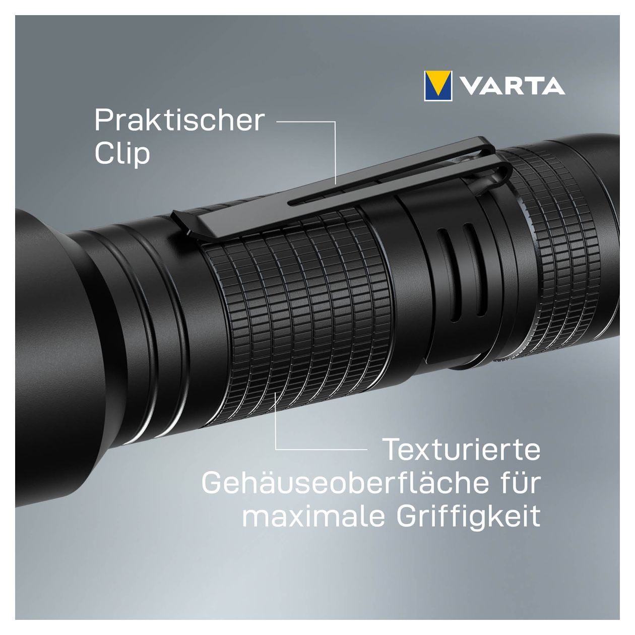 Taschenlampe LED inkl. 3x AA Batterien, Aluminium Light F30 Pro Leuchte, Lampe mit drei Leuchtmodi, Taschenleuchte mit Aluminiumgehäuse, texturiertem Griff, stoßfest 