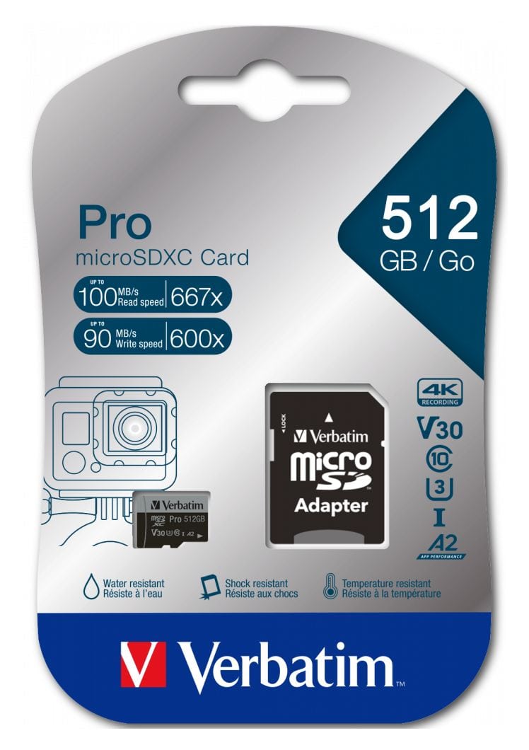 Pro MicroSDXC Speicherkarte 512 GB Class 3 (U3) Klasse 10 