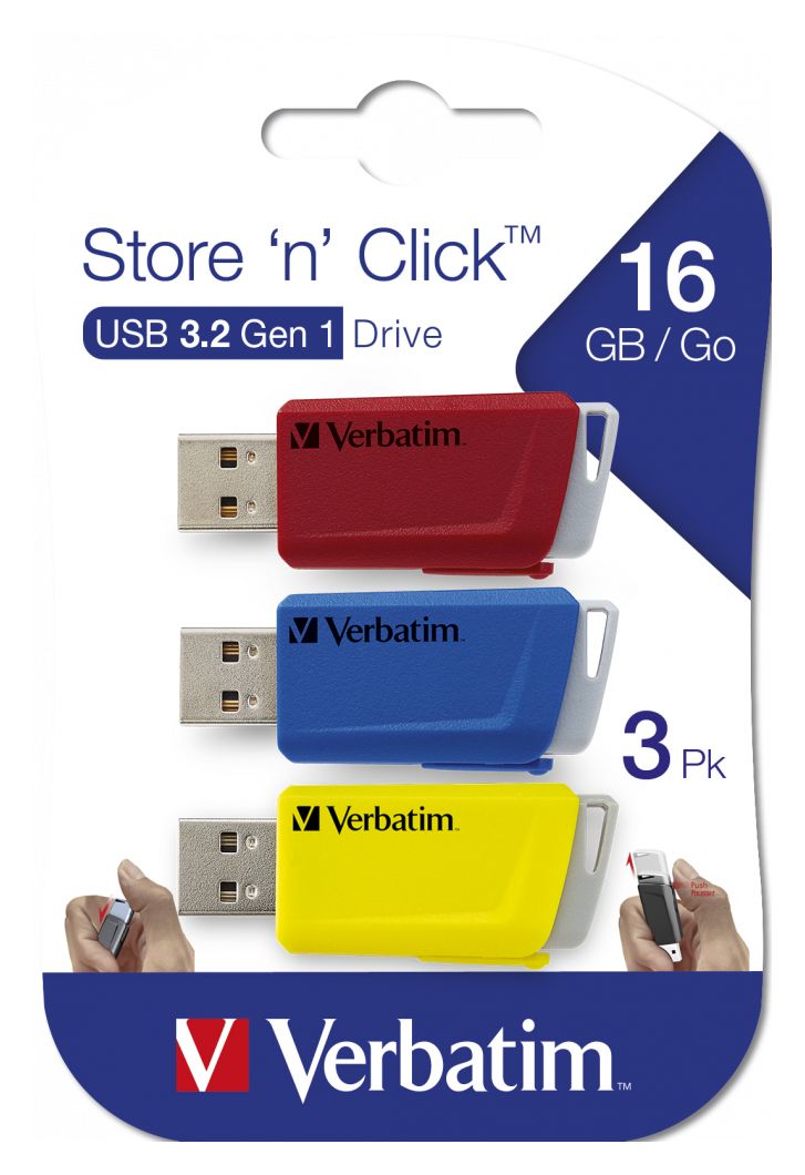 Store 'n' Click USB Typ-A Stick 16 GB  (Blau, Rot, Gelb) 