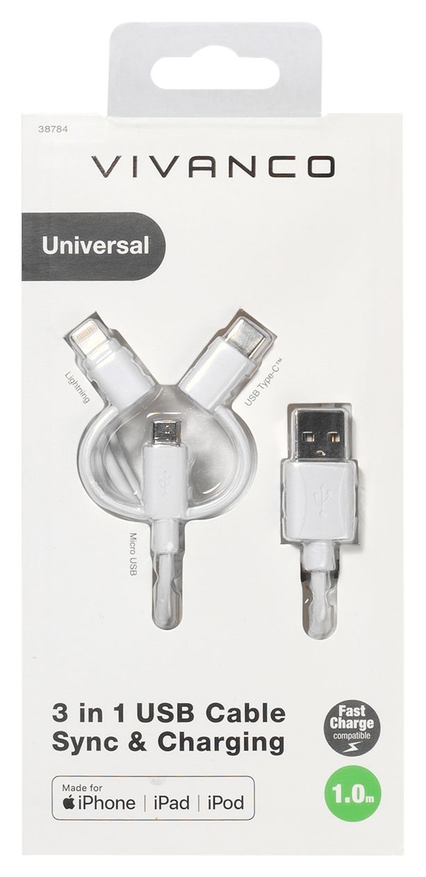 38784 USB A auf Micro-USB B Männlich 1 m  (Weiß) 