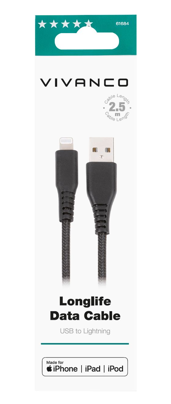 61684 Lightning auf USB A Männlich 2,5 m  (Schwarz) 