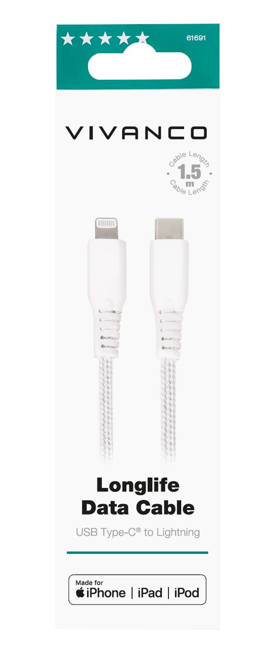61691 Lightning auf USB C Männlich 1,5 m  (Weiß) 