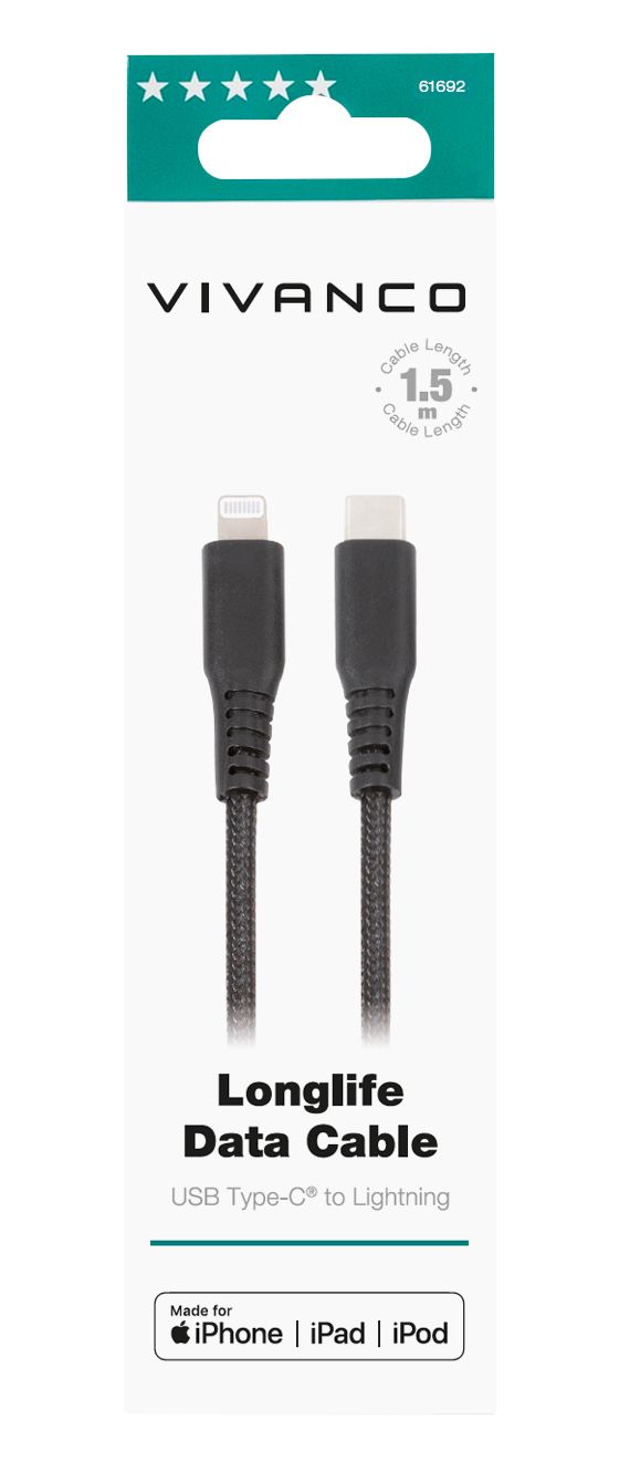 61692 Lightning auf USB C Männlich 1,5 m  (Schwarz) 