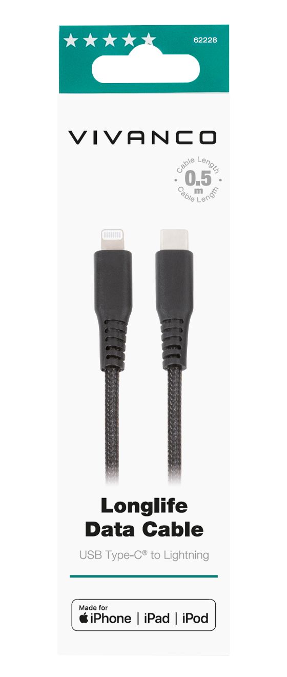 62228 Lightning auf USB C Männlich 0,5 m  (Schwarz) 