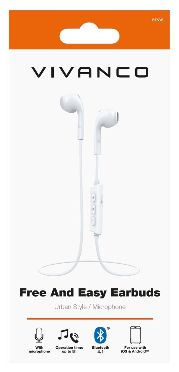 Free And Easy In-Ear Bluetooth Kopfhörer kabellos 5 h Laufzeit  (Weiß) 