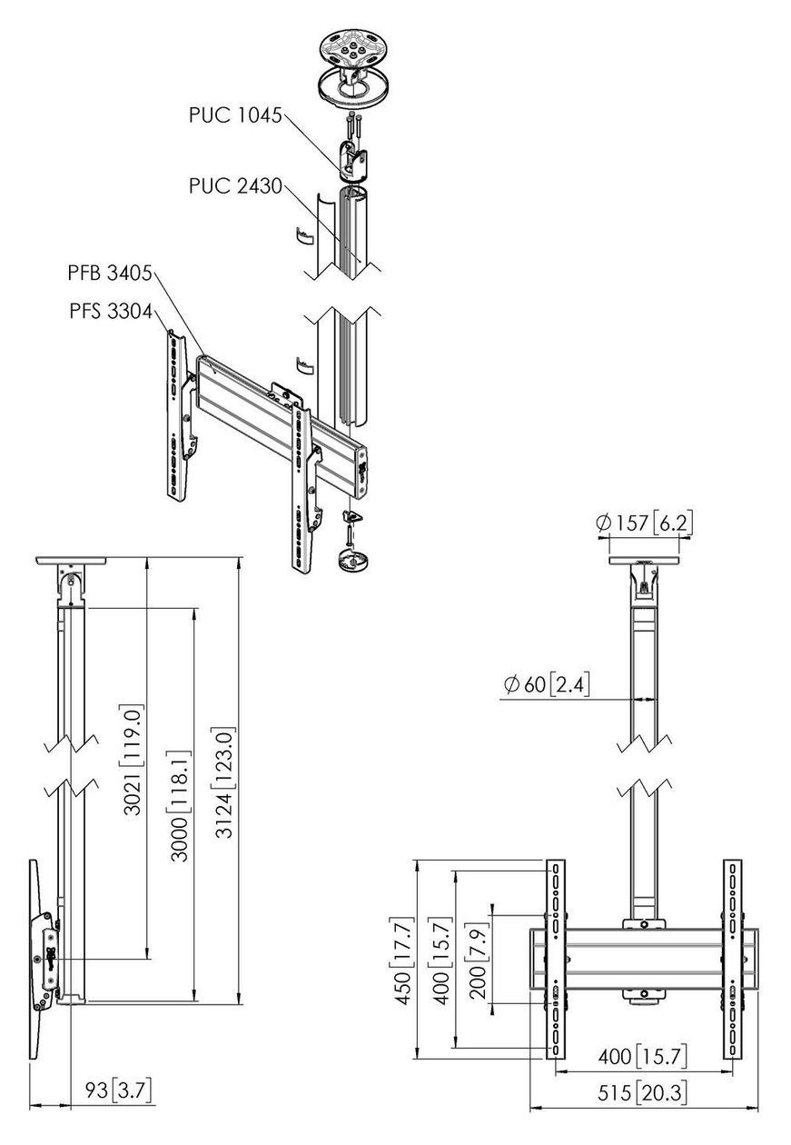 CT243044 Zimmerdecken Halterung bis 165,1 cm (65") 40 kg neigbar 