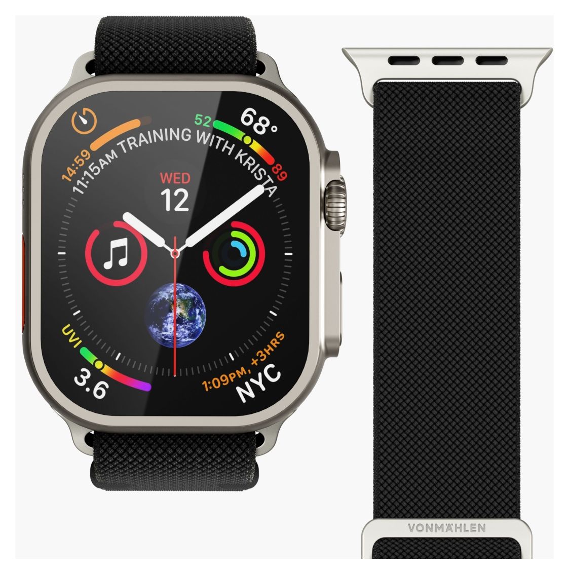 Classic Nylon Loop Armband Apple Watch 42 / 44 / 45 / 49 mm  (Schwarz) 