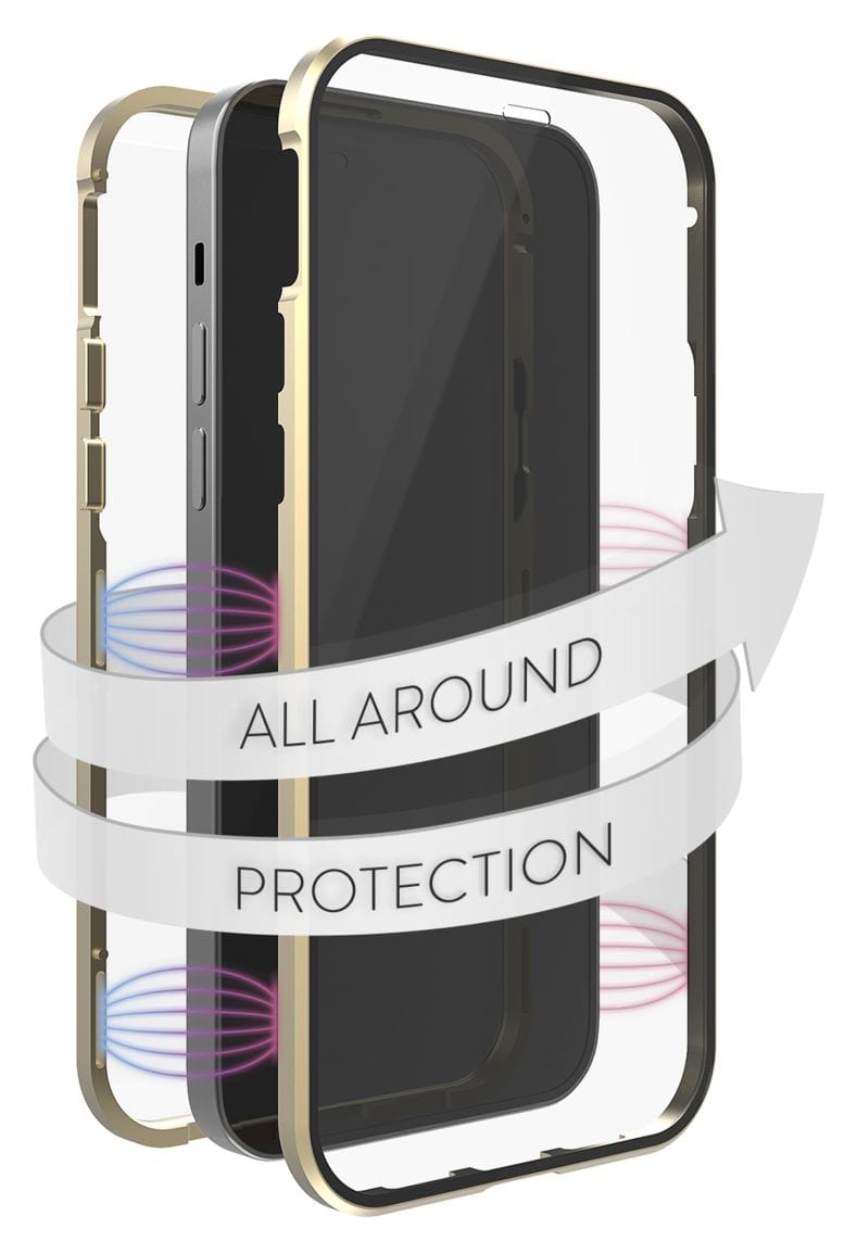 360° Glass Cover für Apple iPhone 14  (Gold, Transparent) 