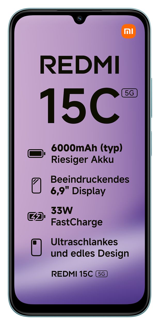 Redmi 15C 128 GB 5G Smartphone 17,5 cm (6.9 Zoll) 2,4 GHz 50 MP Dual Kamera WiFi 5 (Mint Green) 