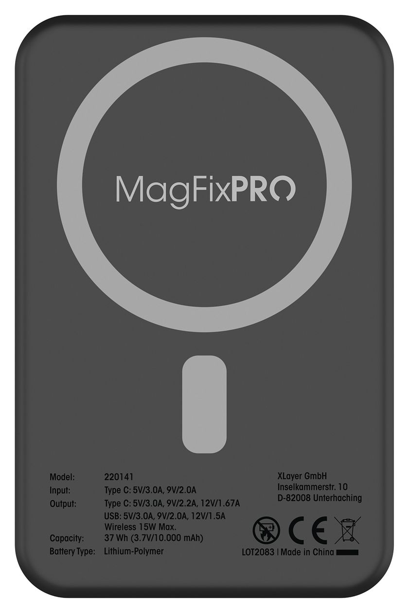 MagFix Pro 2 10000 mAh Powerbank USB Typ-C Kabelloses Laden  (Schwarz) 
