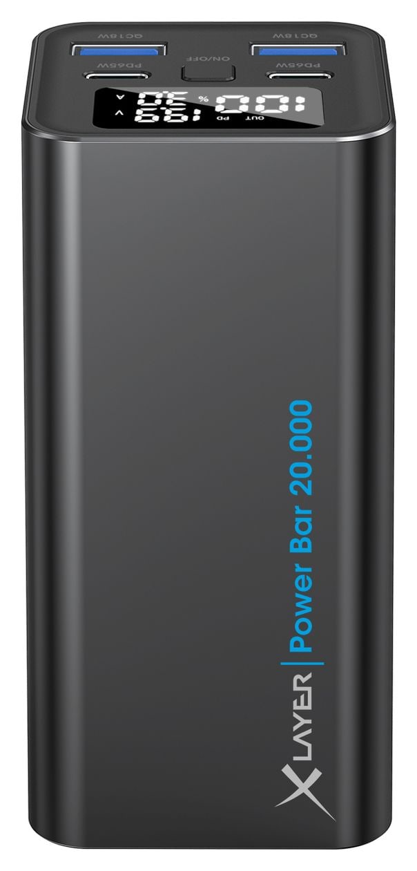 Power Bar 20000 mAh Powerbank USB Typ-C  (Schwarz) 