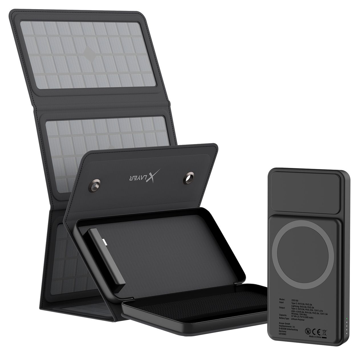 Solid 10000 mAh Powerbank USB Typ-C Kabelloses Laden  (Schwarz) 