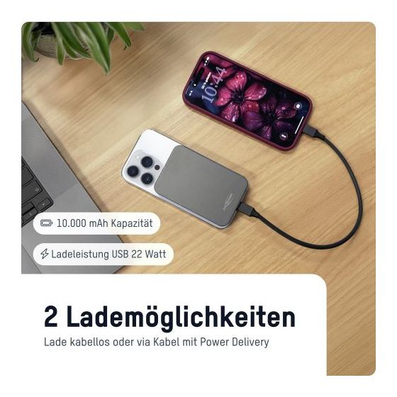 PB115PD 10000 mAh Powerbank USB Typ-C Kabelloses Laden  (Anthrazit) 