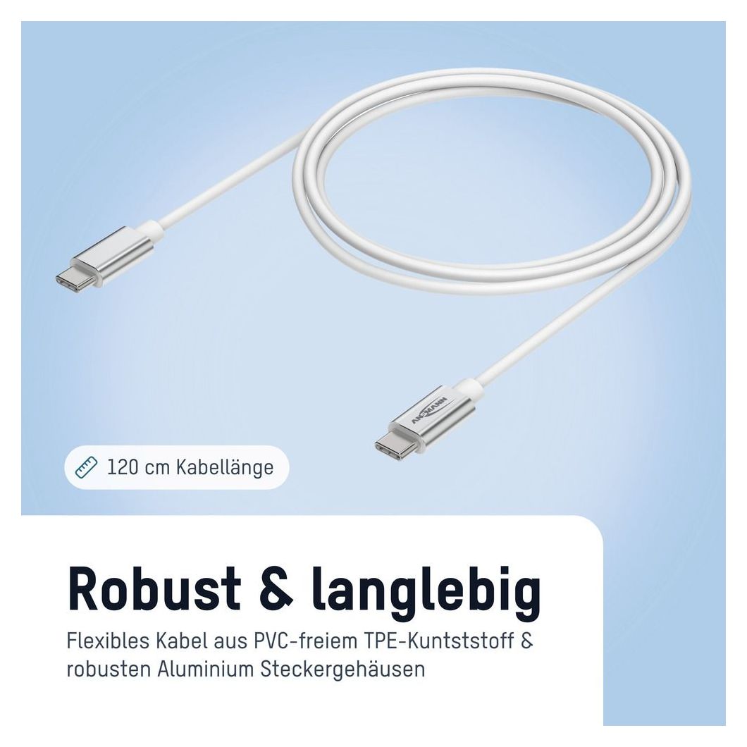 1700-0213 0,48 Gbit/s Stecker USB C auf USB C bis 60 W 1,2 m  (Weiß) 