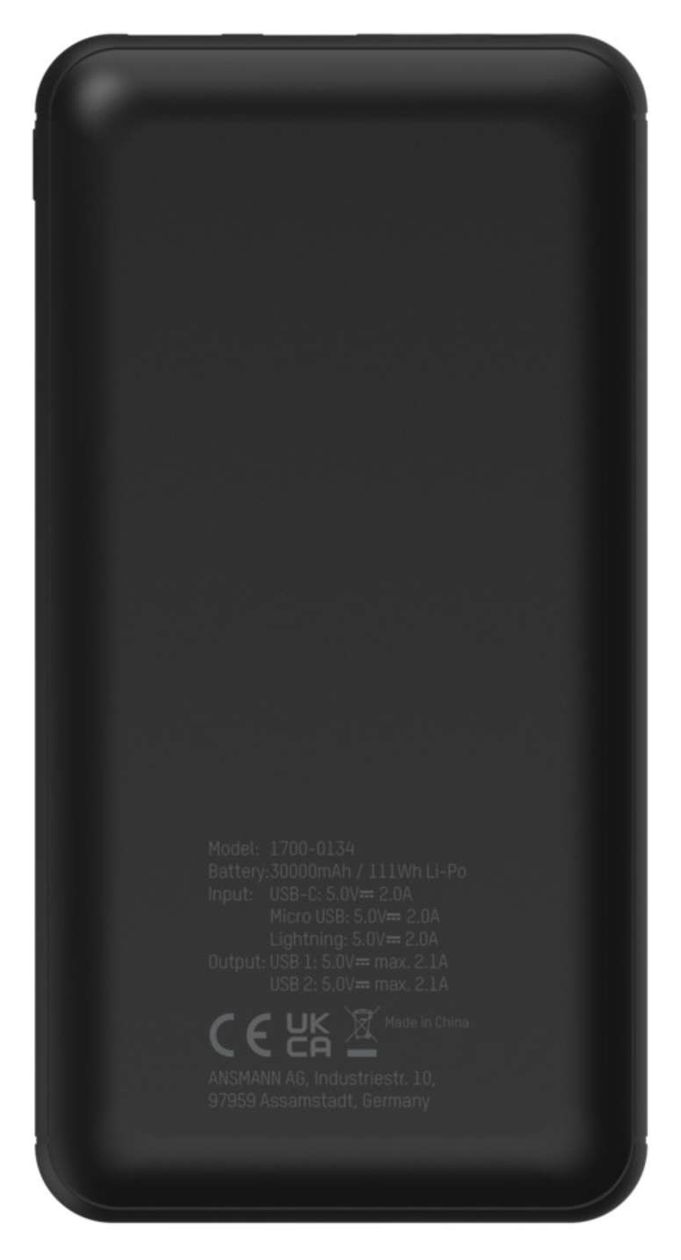 PB212 30000 mAh Powerbank Lightning + USB Type-C + Micro-USB  (Schwarz) 